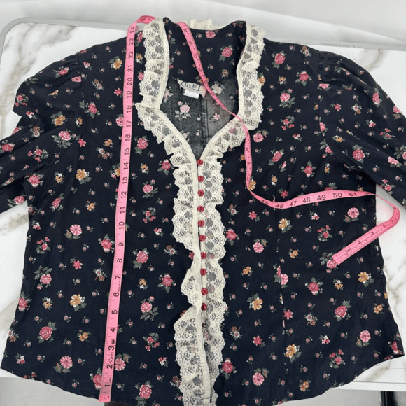 Vintage Circle T Womens Prairie Shirt  Size L Floral Lace Trim Victorian Regency - Picture 5 of 12